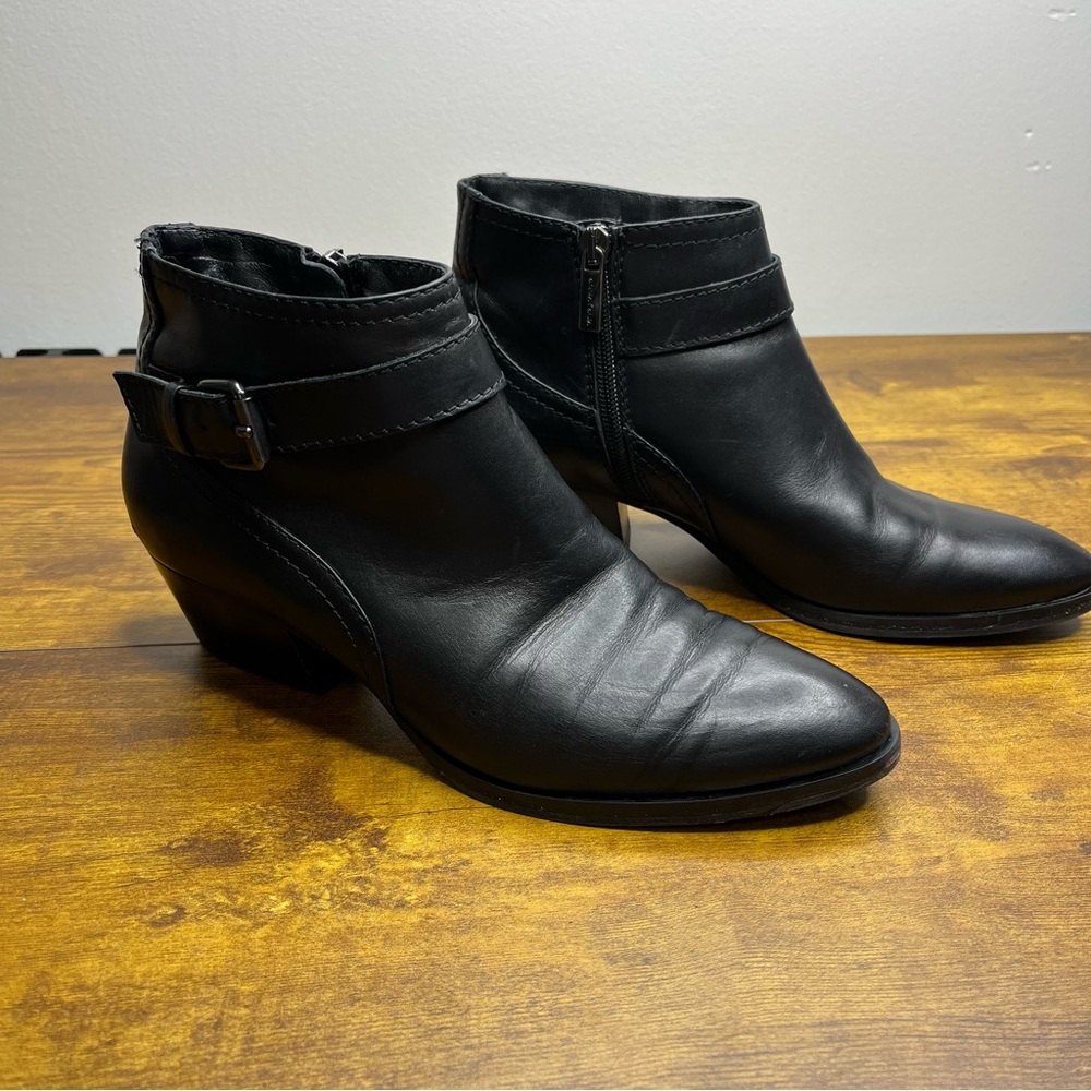 Aquatalia Black Leather Buckle Ankle Booties